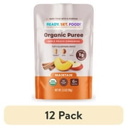 (12 pack) Ready, Set, Food! Apple Peach Cinnamon Organic Baby Food, 3 Top Allergens, Stage 2, 3.5 oz Pouch