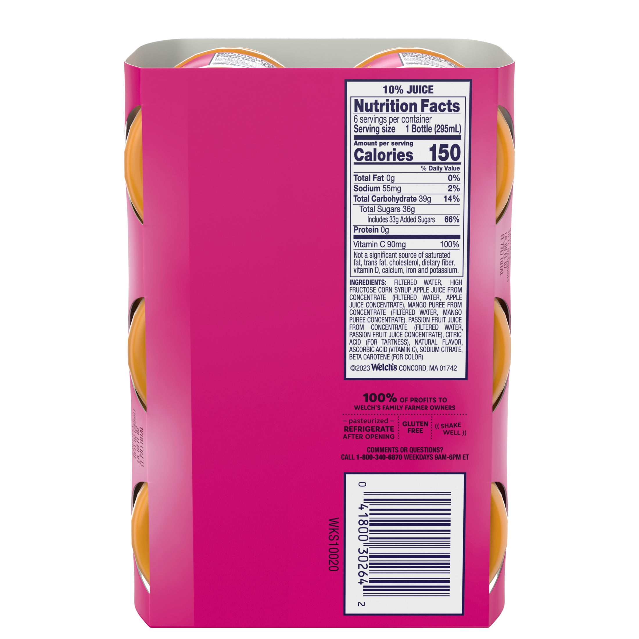 (4 pack) Welch's Passion Fruit Juice Drink, 10 fl oz On-the-Go Bottle (Pack of 6)