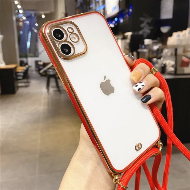 Funda de teléfono de silicona suave transparente con cordón galvanizado a la moda para iPhone 13 12 11 14 Pro Max XS XR X 8 7Plus Mini SE Tan Jianjun unisex