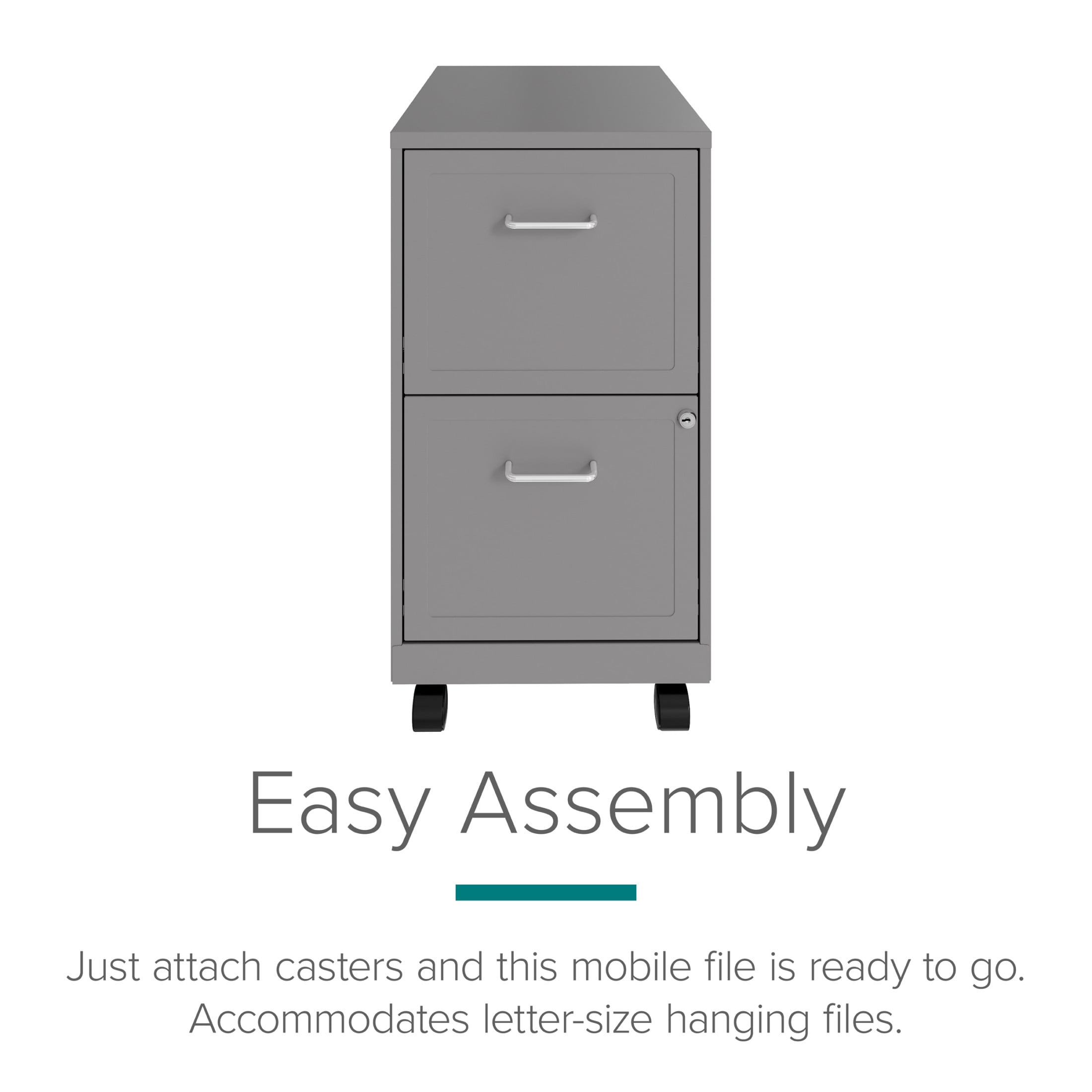 Space Solutions 18" Deep 2 Drawer Mobile Letter Width Vertical File Cabinet, Silver
