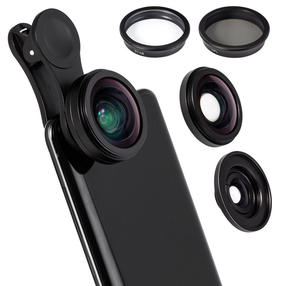 Professional Phone Camera Lens Phone Lens Kit 4 in 1, 0.6X Wide Angle Lens, 15X Macro Lens, Star