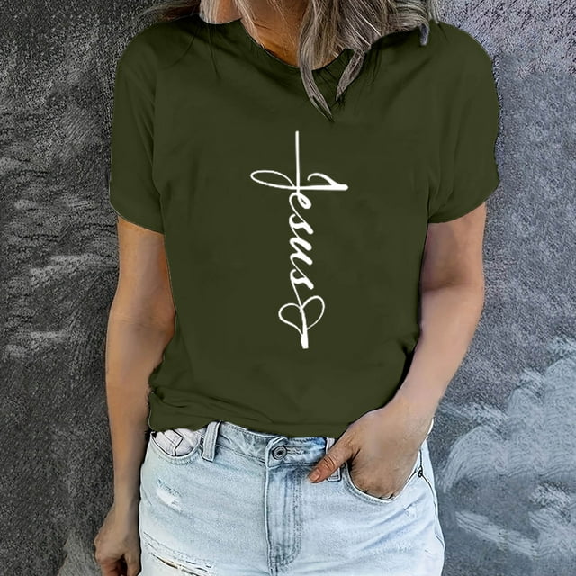 Daisyyozoid Chemise Joyeuses Pâques pour Femmes Printemps et Été 2024 Mode Imprimé Col Rond Manches Courtes