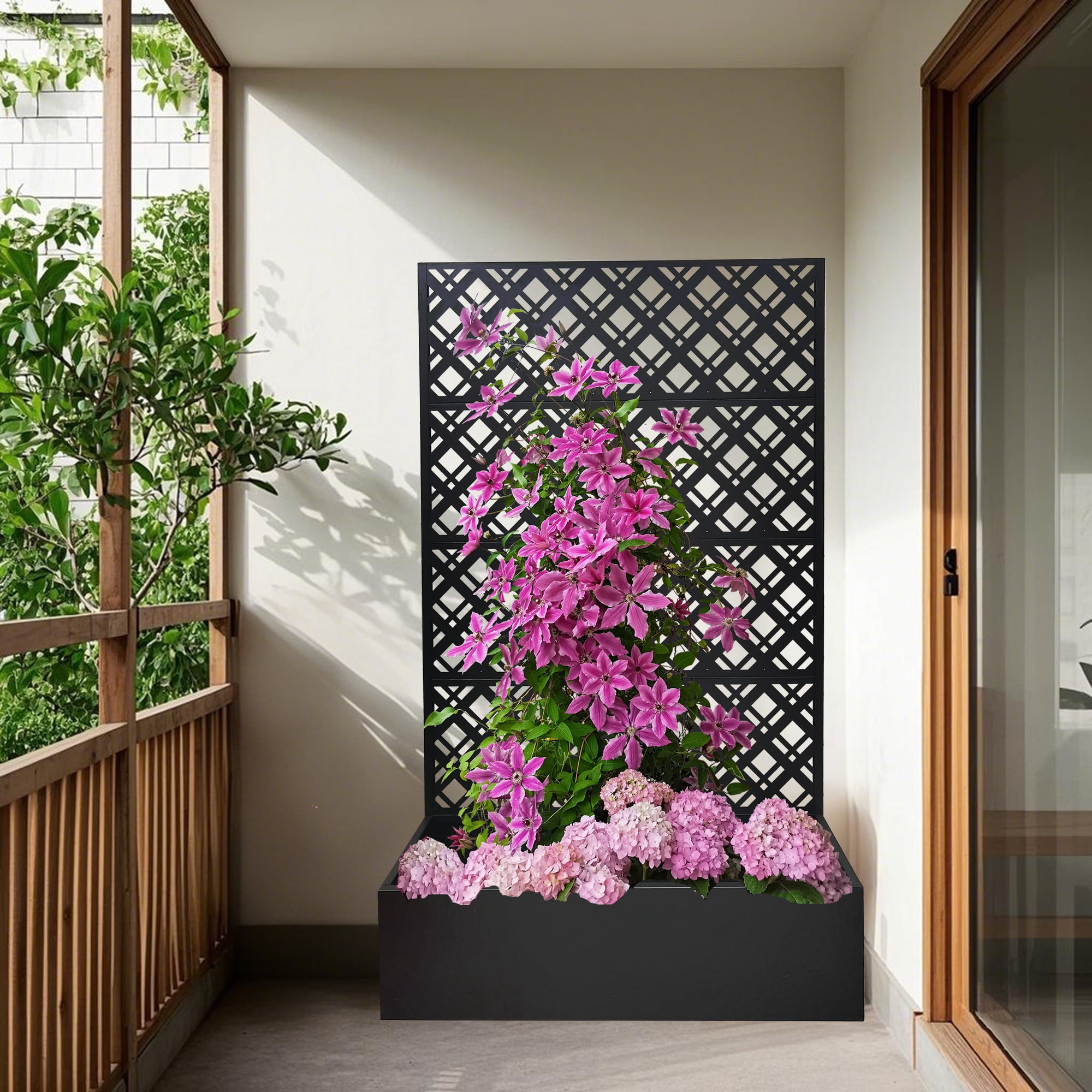 Mintazer 70.9" H Metal Planter with Trellis, Outdoor Privacy Planter Box with Drainage Holes for Climbing Plants, Black