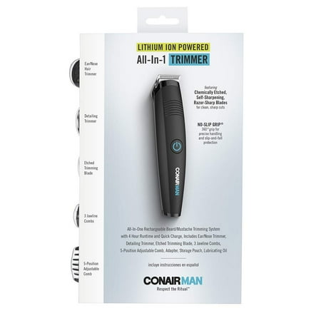 Conair - ConairMan Lithium No Slip All-In-One Bd/Must Trim - Black
