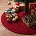 thumbnail image 5 of 24" Burgundy Red Christmas Tree Skirt, Mini Maroon Knit Table Top Skirt for Small Trees, Vintage Farmhouse Xmas Valentines Tree Decorations, 5 of 6