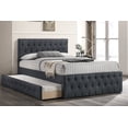 thumbnail image 6 of Contemporary Modern Charcoal Burlap Button Tufted Full Size Bed w Trundle Bedroom Upholstered 1pc Bed Wooden Slats, 6 of 7