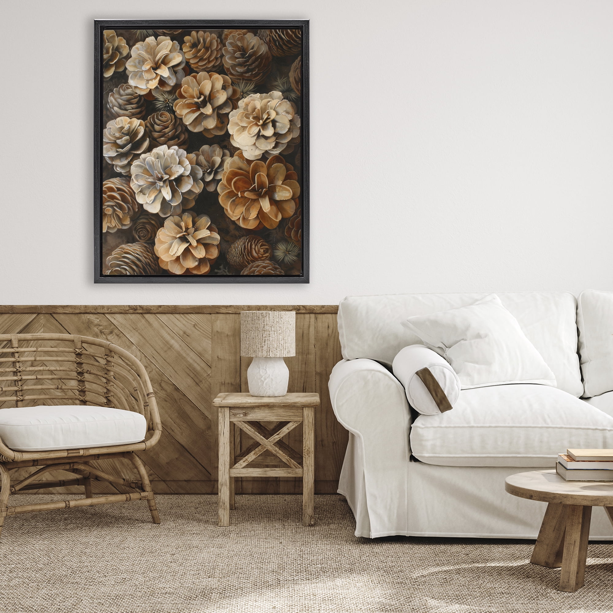 Stupell Industries Pinecone Arrangement Rustic Botanicals Black Framed Floater Canvas Wall Art, design by Creative Studio