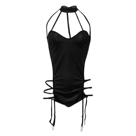 

Follure Bodysuit for Women Leather Underwear Lace Up Leather Lingerie