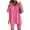Hot Pink, variant on Women's 2 Piece Workout Outfit V Neck T-Shirt & Biker Shorts Set Summer Sports Boxy Tee Shirts Trendy Clothes Tracksuit