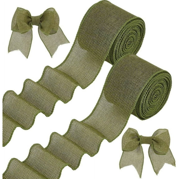 20 Yards/2 Rolls Olive Drab Burlap Ribbons 2.5 Inch Wide Green Burlap Fabric Ribbons Wired Edge Ribbons Burlap Ribbon for Bowknot Wreath Tree Decoration Gift Wraping DIY Crafts Mixed Color