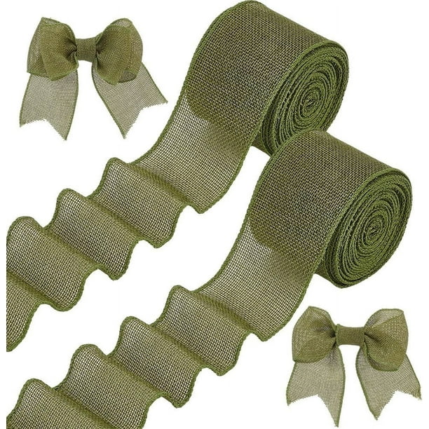20 yardas/2 rollos de cintas de arpillera color verde oliva, 2.5 pulgadas de ancho, cintas de tela de arpillera verde, cintas con borde alambrado, cinta de arpillera