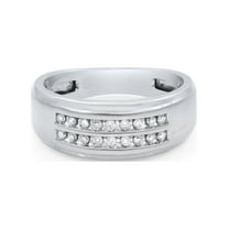 10k White Gold  Round Cut Diamond Men's Wedding Band Ring 0.36cttw Size 10