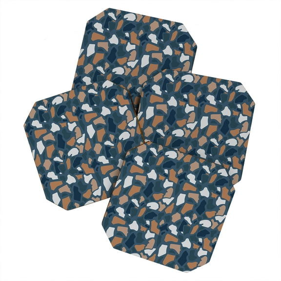 Society6 Avenie Abstract Terrazzo Dark Blue Set of 4 Coasters
