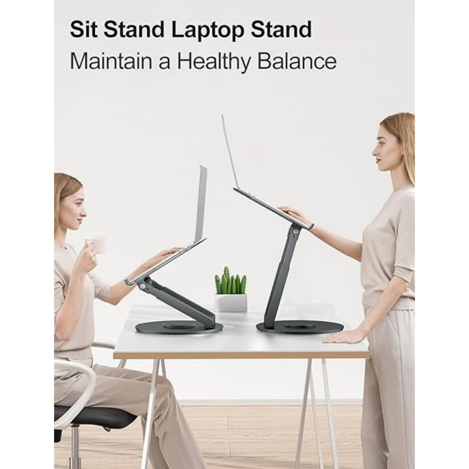 Telescopic Laptop Stand for Desk with 360° Swivel Base, Sit to Stand, Height Adjustable, Portable Riser Holder for Good Posture, Compatible , All Laptops 10-17"-Gray