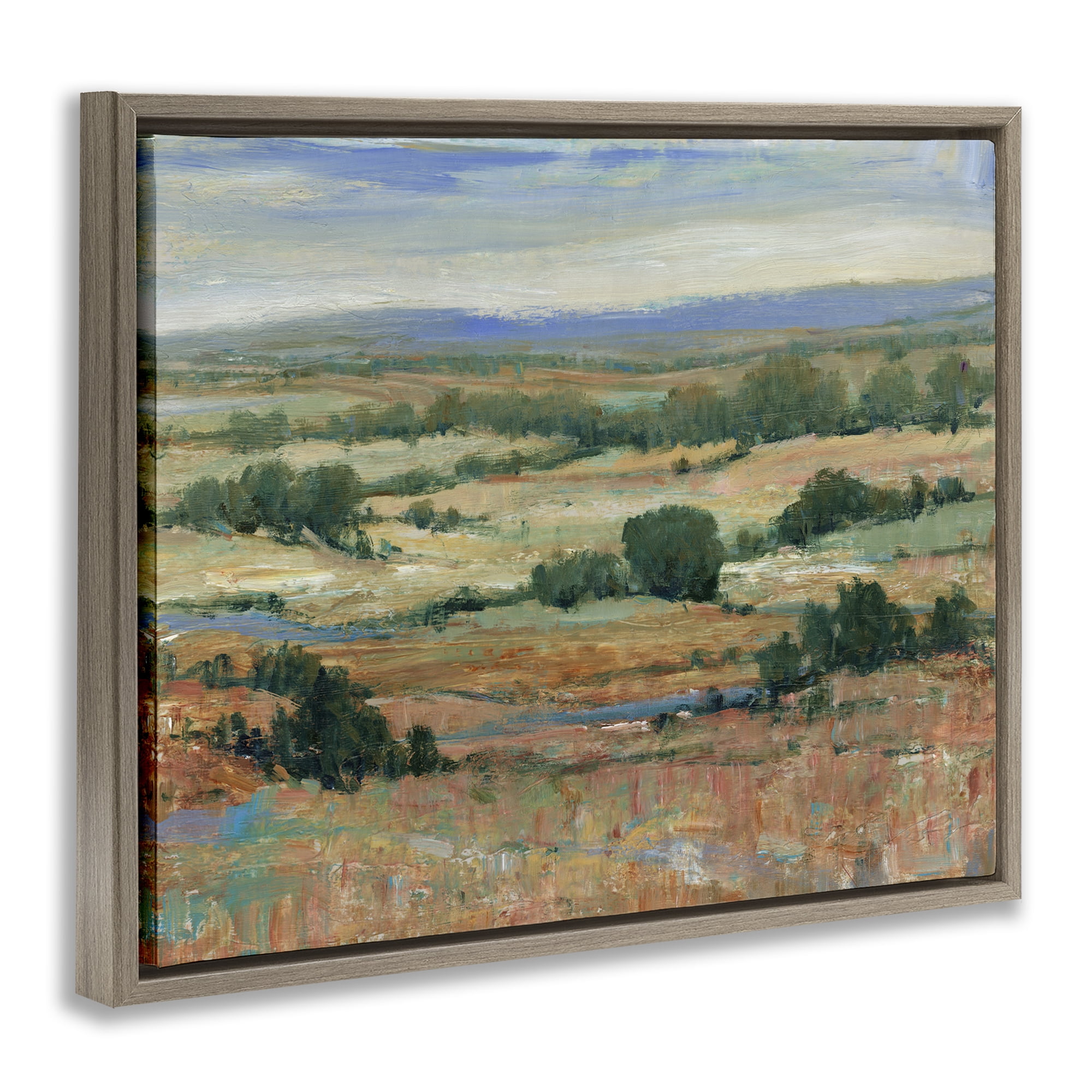 Stupell Industries Traditional Farmland Landscape Landscape & Nature Painting Brown Floater Framed Canvas Art Print Wall Art, 21 x 17