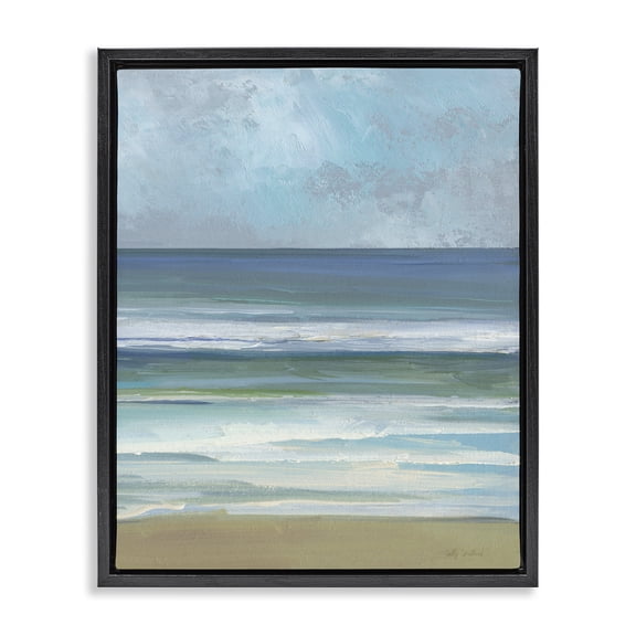 Stupell Industries Transitional Calming Blue Waves Impression Black Floating Frame Canvas Art, 17 x 21, by Sally Swatland