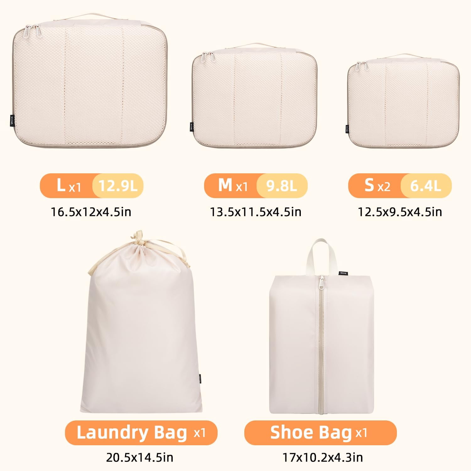 YAOLHLZ  8 Set Packing Cubes Luggage Packing Organizers for Travel Accessories-Cream