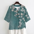 thumbnail image 5 of Yuyamidu Tunic Tops 3/4 Sleeve for Ladies Button Down Flowy Tunic Blouse V-Neck Comfortable Blouse Shirt Chinese Print Tops, Cherry Blossom, Size 2XL, 5 of 7