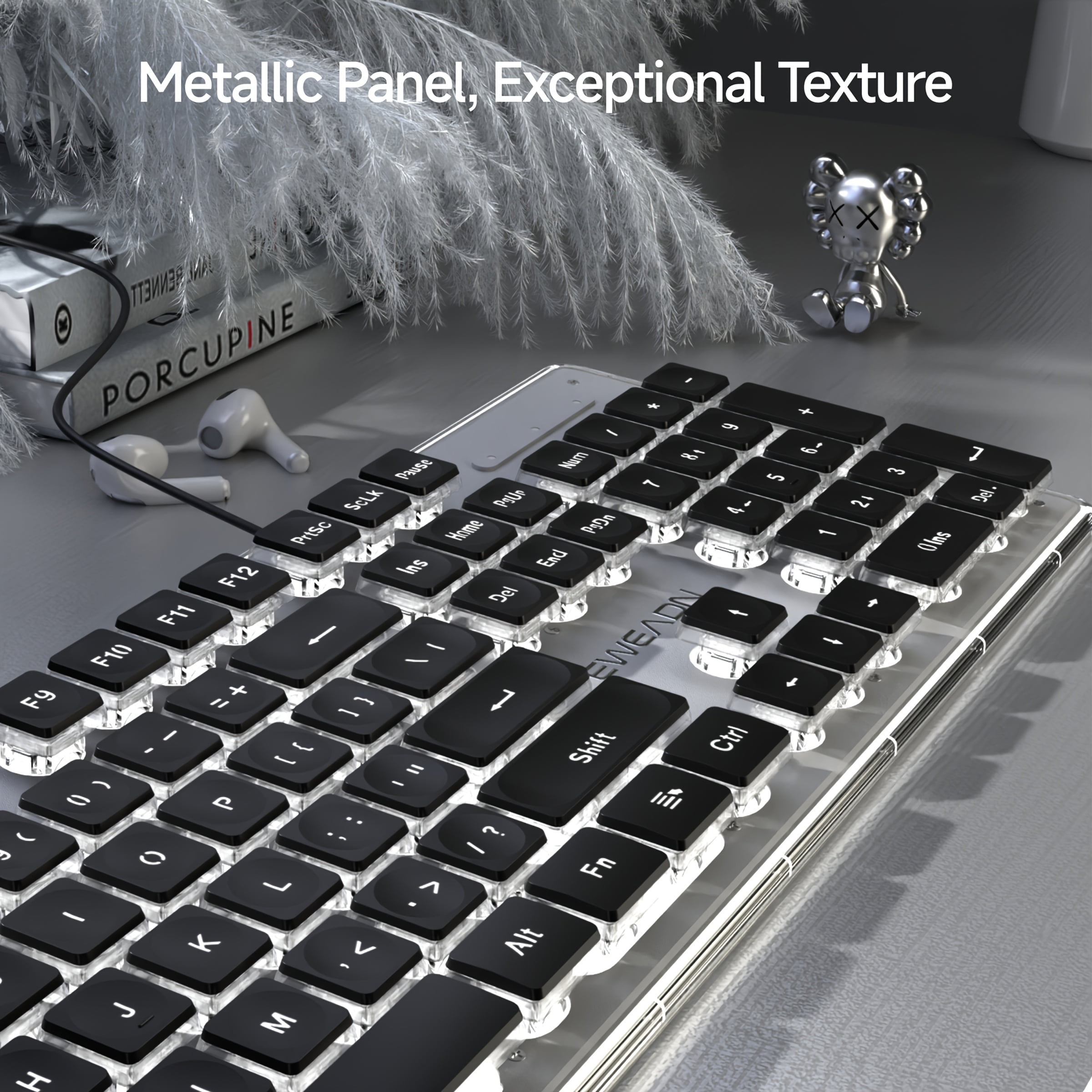 Silent wired gaming keyboard, LED backlit full-size ergonomic office keyboard, slim and quiet design, suitable for work and study, compatible with Windows laptops, ideal for offices, schools, dormito