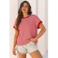 thumbnail image 5 of Women's Stylish Pink Stripe Knitted Round Neck T-Shirt with Boxy Fit | [ZhiHiMeRi] | (US 12-14)L, 5 of 12