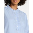 thumbnail image 5 of Time and Tru Women's Ruffle Neck Button Front Cotton Shirt with Long Sleeves, Sizes XS-XXXL, 5 of 6