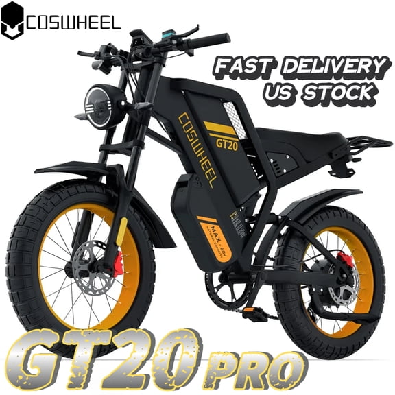 COSWHEEL GT20 PRO Electric Dirt Bike for Adult - 3000W Peak, 48V/40Ah Battery, 20"x4" Off‑Road Tires, 31MPH Trail EBike, UL2849