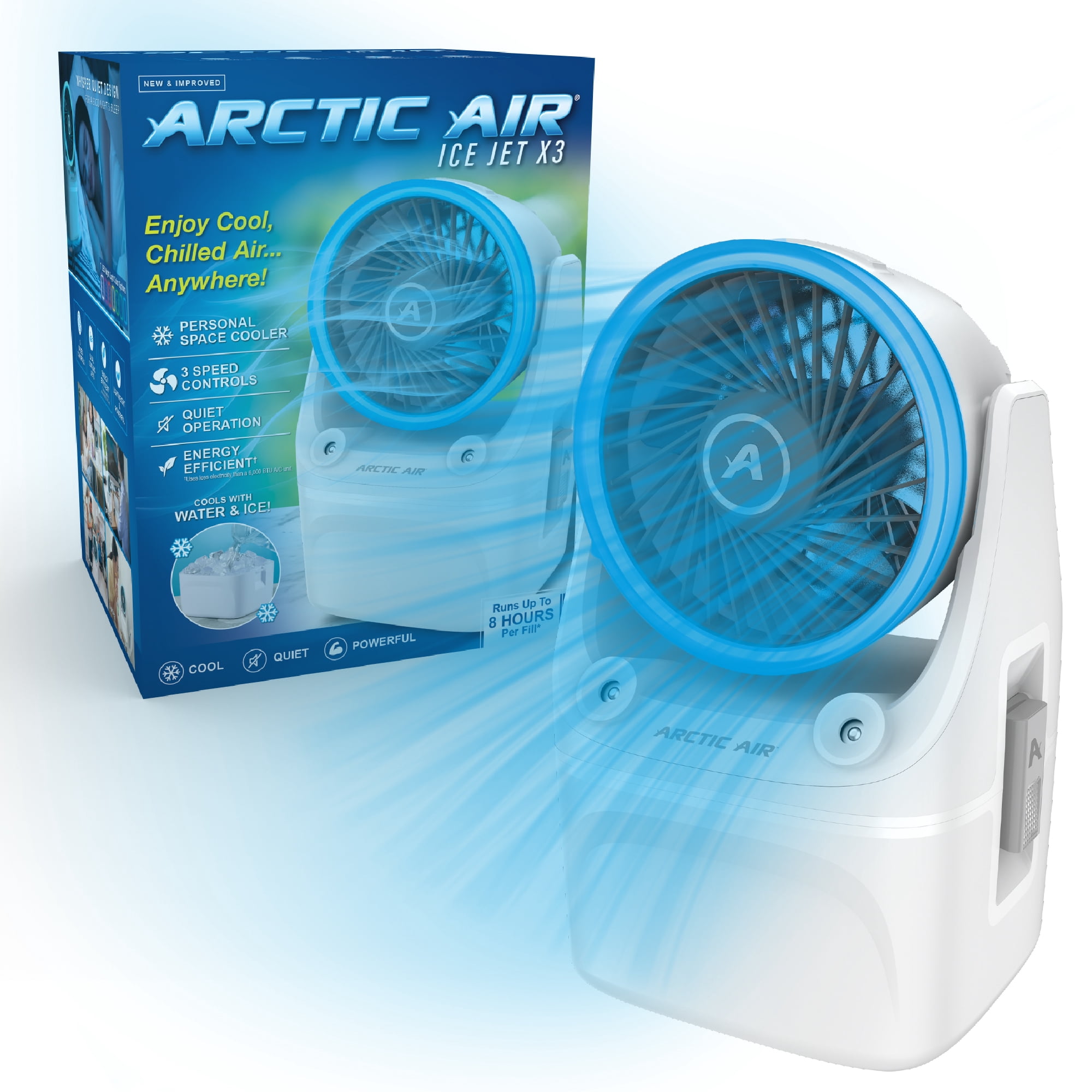 Arctic Air Ice Jet X3 Air Cooler, 3 Speed Portable Cooler with LED, Lightweight & Compact Space Cooler
