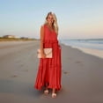 thumbnail image 4 of Evdexr Sun Dresses for Women 2025 Vacation Ruffle Tiered Flowy Maxi Dresses Beach Wedding Guest Dress with Pockets Red 2XL, 4 of 8