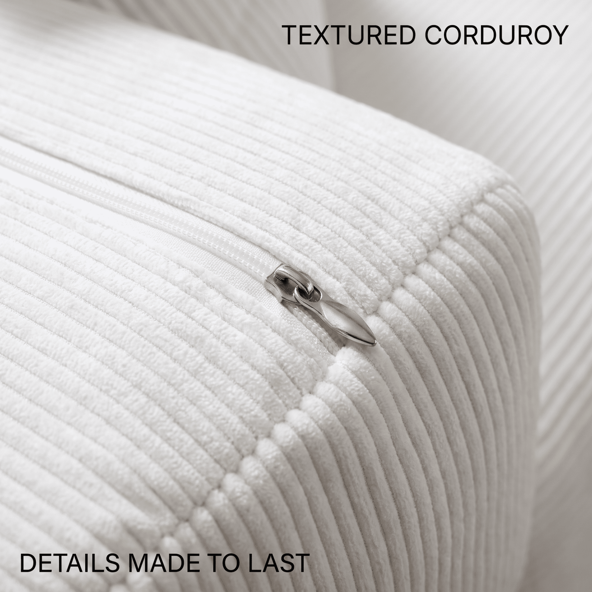 HOQBN Double Sofa Bed, Multifunctional Compression Sofa, Wide Body Pure Spine Sofa, Fine Striped Corduroy Fabric Sofa for Living Room Ancient White