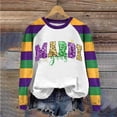 thumbnail image 4 of Sexlip Womens Long Sleeve Sweatshirt Mardi Gras Letter Print Design Contrast Sleeve Soft Fabric Comfortable Silhouette for Casual Occasions White XL, 4 of 4