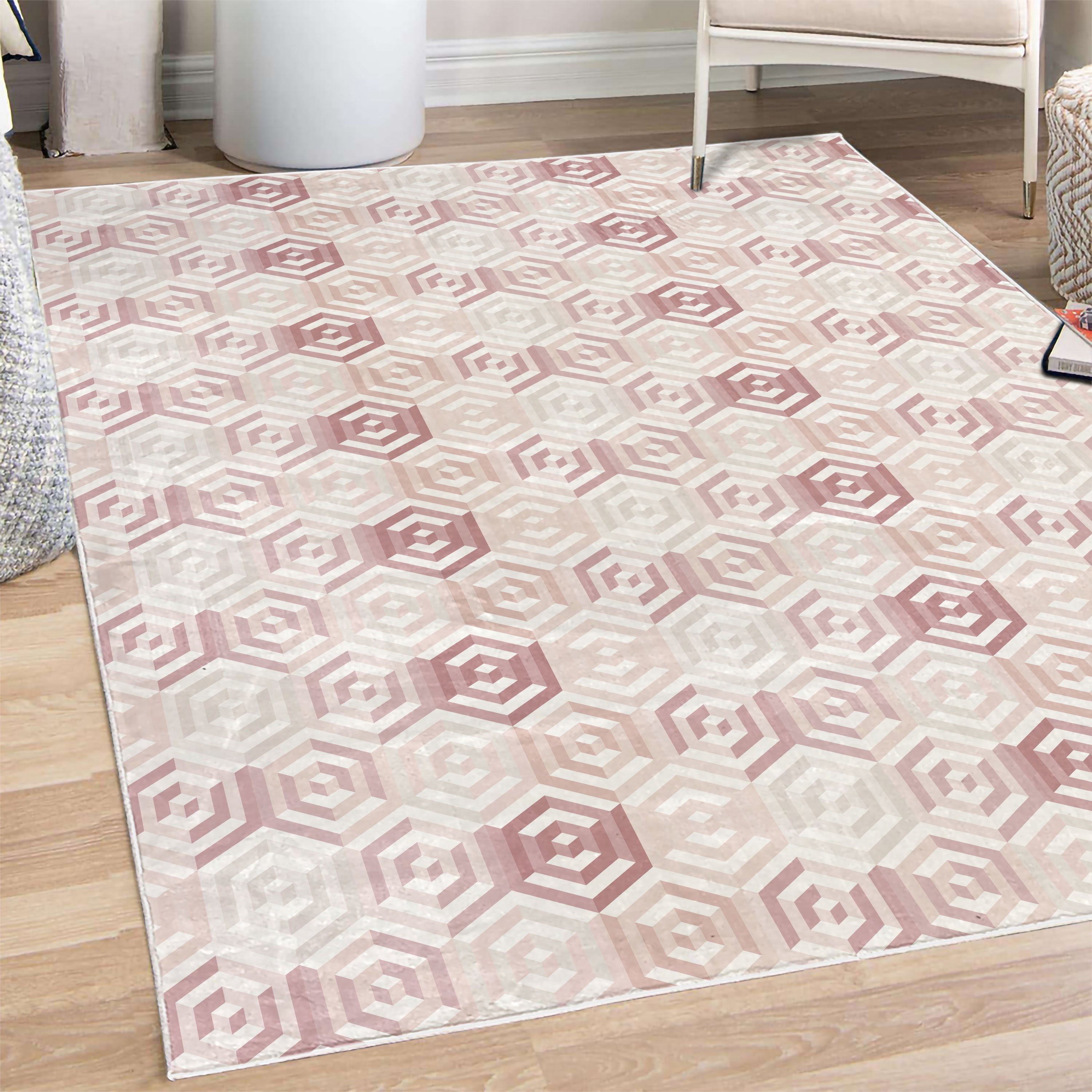 Hexagonal Pattern Rug Geometric Decorative Rug, Abstract Cubes Isometric Hexagonal Shaped ...