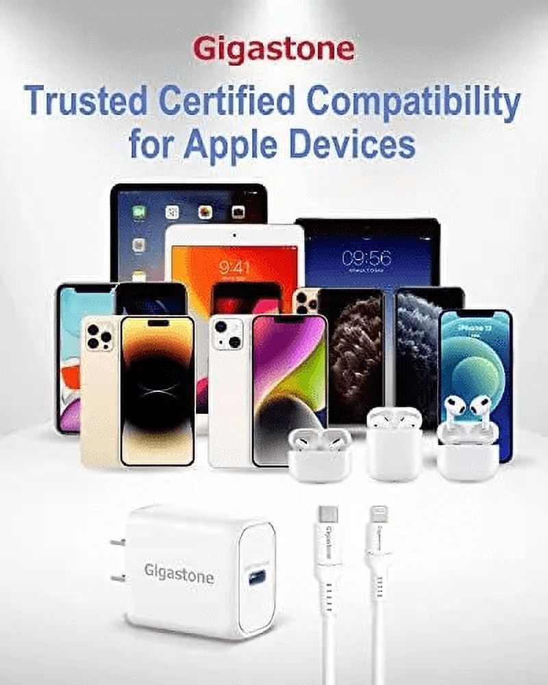 Gigastone iPhone Charger Fast Charging, 4-Pack【Apple MFi Certified】 20W USB C Charger + 5FT USB-C to Lightning Cable, Fast Charger, Compatible with iPhone series - PD-6201W+CL-7600-4-B