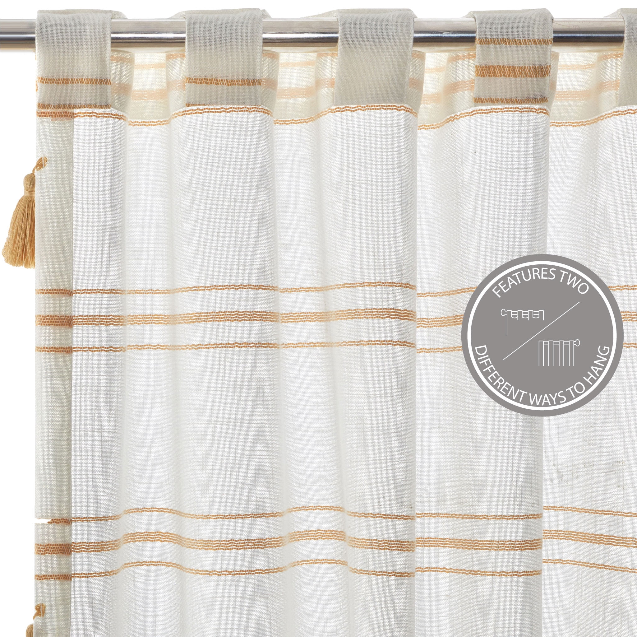 Better Homes & Gardens Polyester-Cotton Light Filtering Stripe Tassels Curtain Panel, 1-Piece, Yellow, 50" W x 95" L