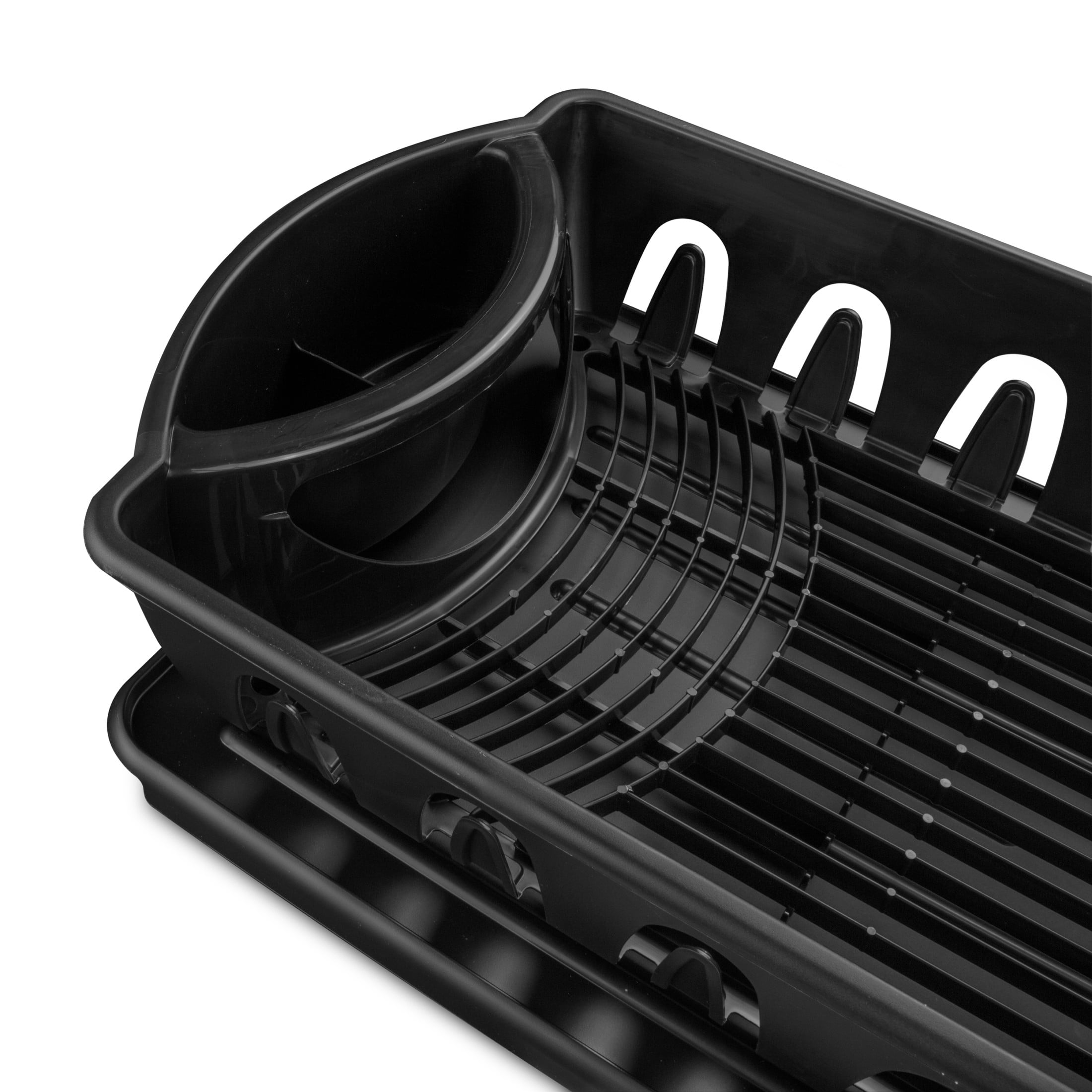Sterilite Large 2 Piece Sink Set, Dish Drainer and Drainboard for Plates, Cups, and Flatware, Black, 6 Count