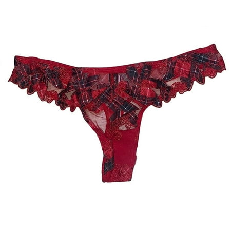 

Victoria s Secret Very Sexy Embroidered Thong Panty Color Red Plaid Size X-Large NWT