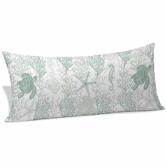 Green Coastal Body Pillow Covers 20"x60", Sea Turtle Nautical Coral Summer Beach Soft Brushed Microfiber Breathable Throw Pillow Covers, Pillowcase with Zipper for Couch Sofa Bedroom Living Room