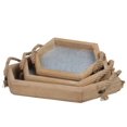 thumbnail image 1 of Urban Trends Collection 56406 Wood Hexagonal Tray with Screwed Side Rope Handles & Metal Sheet Inside Bottom Surface, Natural Finish - Tan - Set of 3, 1 of 1