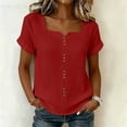 thumbnail image 4 of Neewe Women Summer Button Down Square Neck Shirt Short Sleeve Cotton Blouses Button Up Tops Daily Outfits, 4 of 8