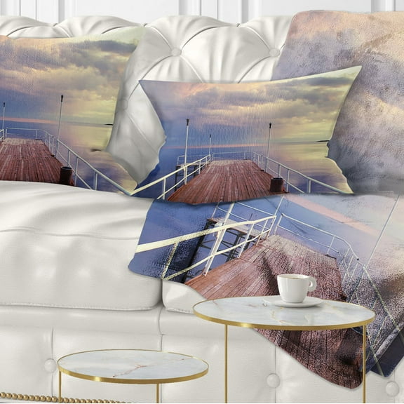 Designart Pier Under Bright Sky - Seascape Throw Pillow - 12x20