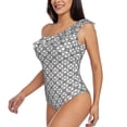 thumbnail image 3 of Picia Gray Plaid Pattern Women's One Piece Swimsuits,One Shoulder Swimwear Asymmetric ,Ruffle Monokinis Bathing Suits,High Waisted Flattering Bathing Suits-, 3 of 8