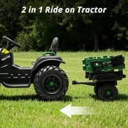 Hikiddo 24 Volt Ride on Toys, Kids Electric Ride On Tractor with Trailer - Green