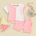 thumbnail image 2 of Bagilaanoe 2pcs Toddler Baby Girl Boy Shorts Set Short Sleeve Contrast Color T Shirt Tops + Shorts 3M 6M 12M 18M 24M 3T Kids Casual Summer Clothes, 2 of 8