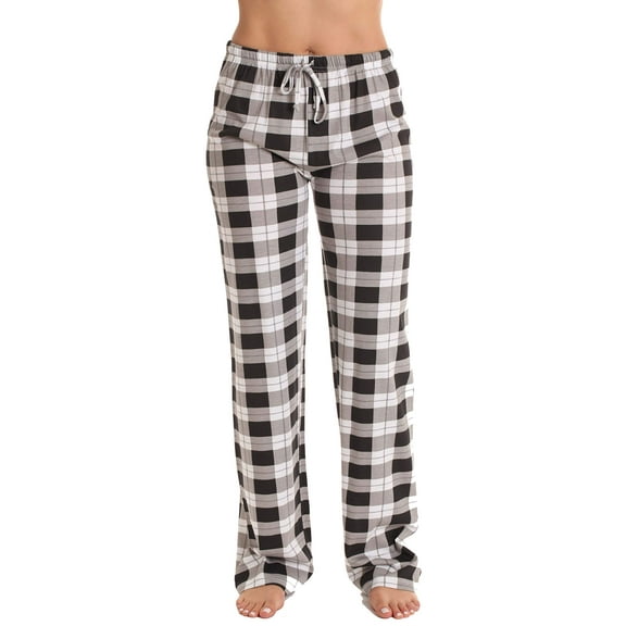 Just Love Women's Plaid Pajama Pants in 100% Cotton Jersey - Comfortable Sleepwear for Women (Black - Plaid, X-Small)