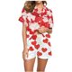 thumbnail image 1 of RKSTN Valentine's Day Gifts Women's Valentines Pajama Sets Plus Size Notch Collar Button Down Valentine Heart Print Short Sleeve T Shirt and Pjs Shorts 2PC Matching Set 2 Piece Summer Loungewear, 1 of 6