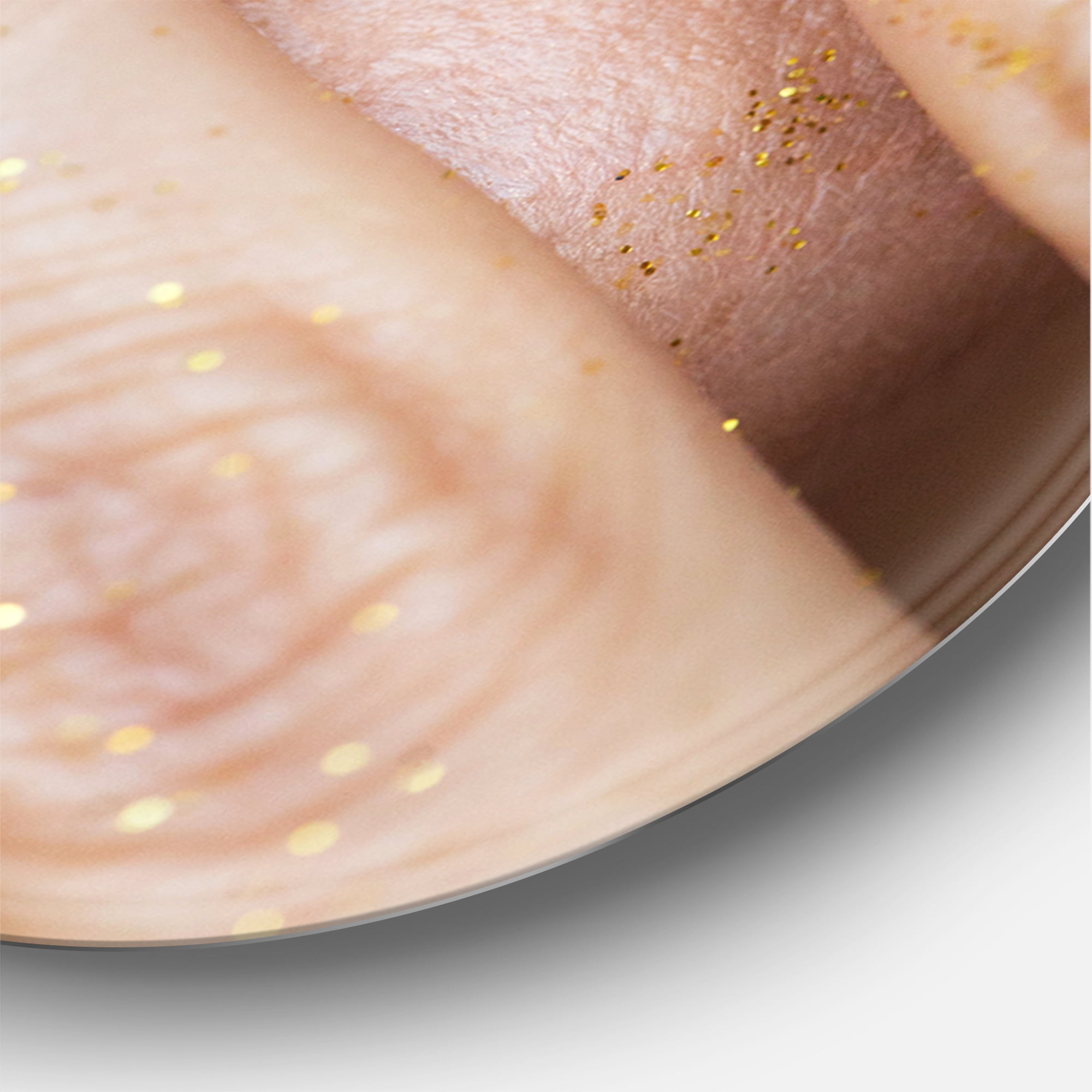 Designart 'Close-Up Of Woman Golden Gold Glitter Lipstick' Modern Circle Metal Wall Art 11x11 - Disc of 11