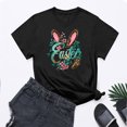 thumbnail image 1 of UPPADA Femmes Heureux Easter T-Shirt Bunny Lapin Graphique T-Shirt Manche Courte Drôle Lettres Imprimées Chemises Manche Courte Col Rond Tuniques Hauts Noir,G, 1 of 5