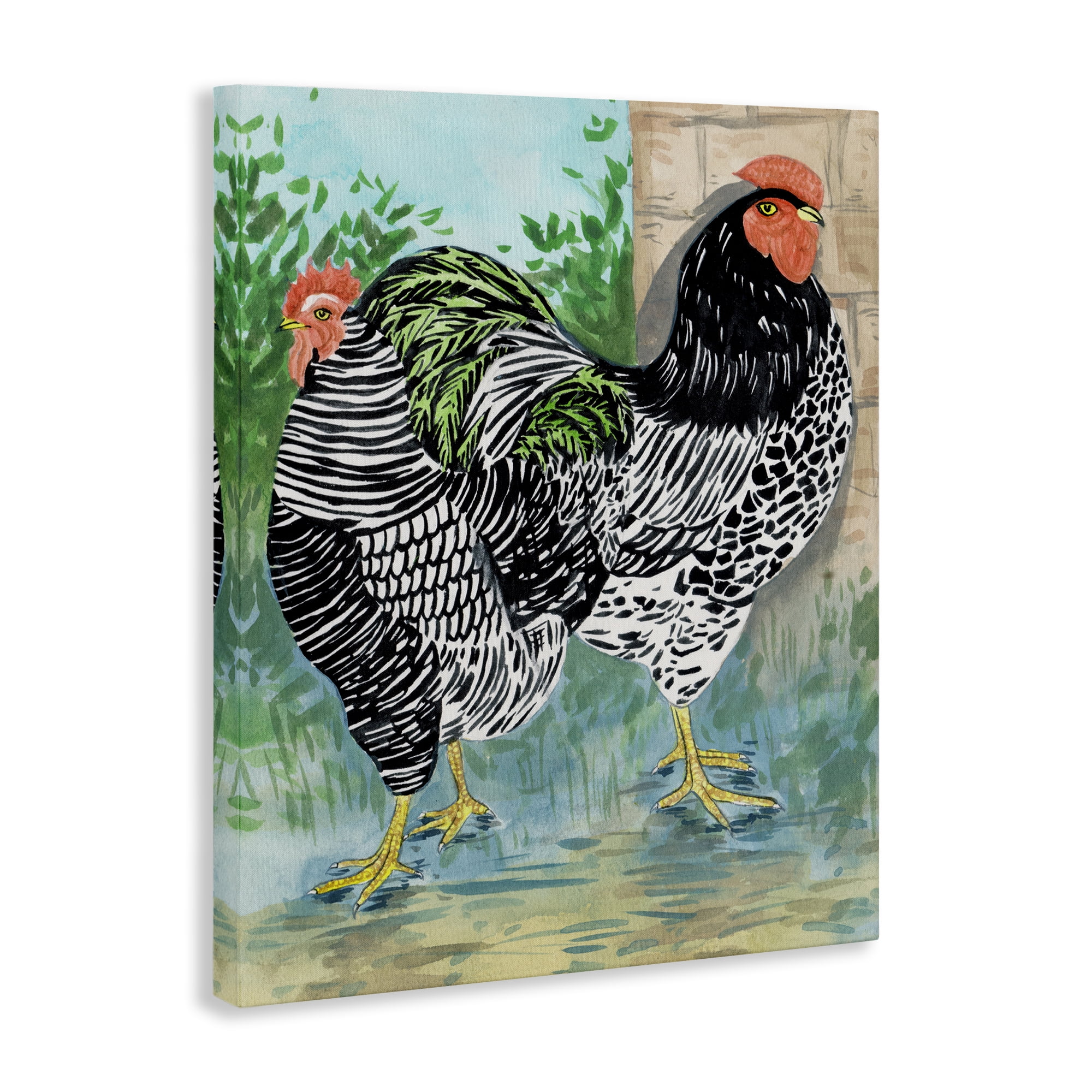 Stupell Industries Patterned Farmhouse Hens Animals Painting Wrapped Canvas Art Print Wall Art, 16 x 20