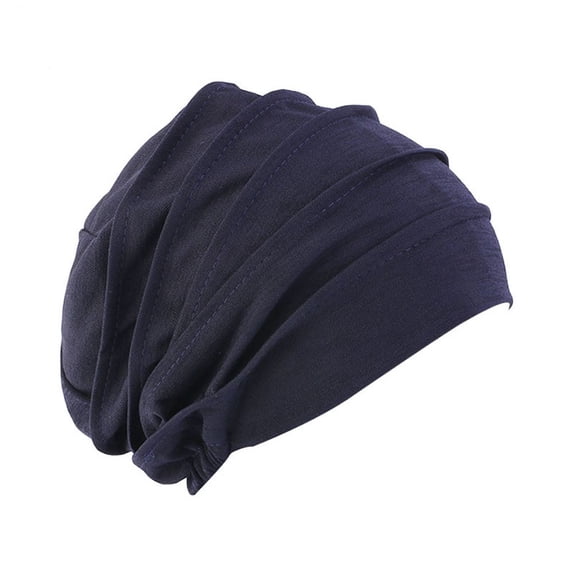 Warm Elastic Headscarf Sleeping Caps Fashion Solid Color Turban Beanie Cap Chemotherapy Cap Muslim Hijabs Women Head Wrap NAVY BLUE