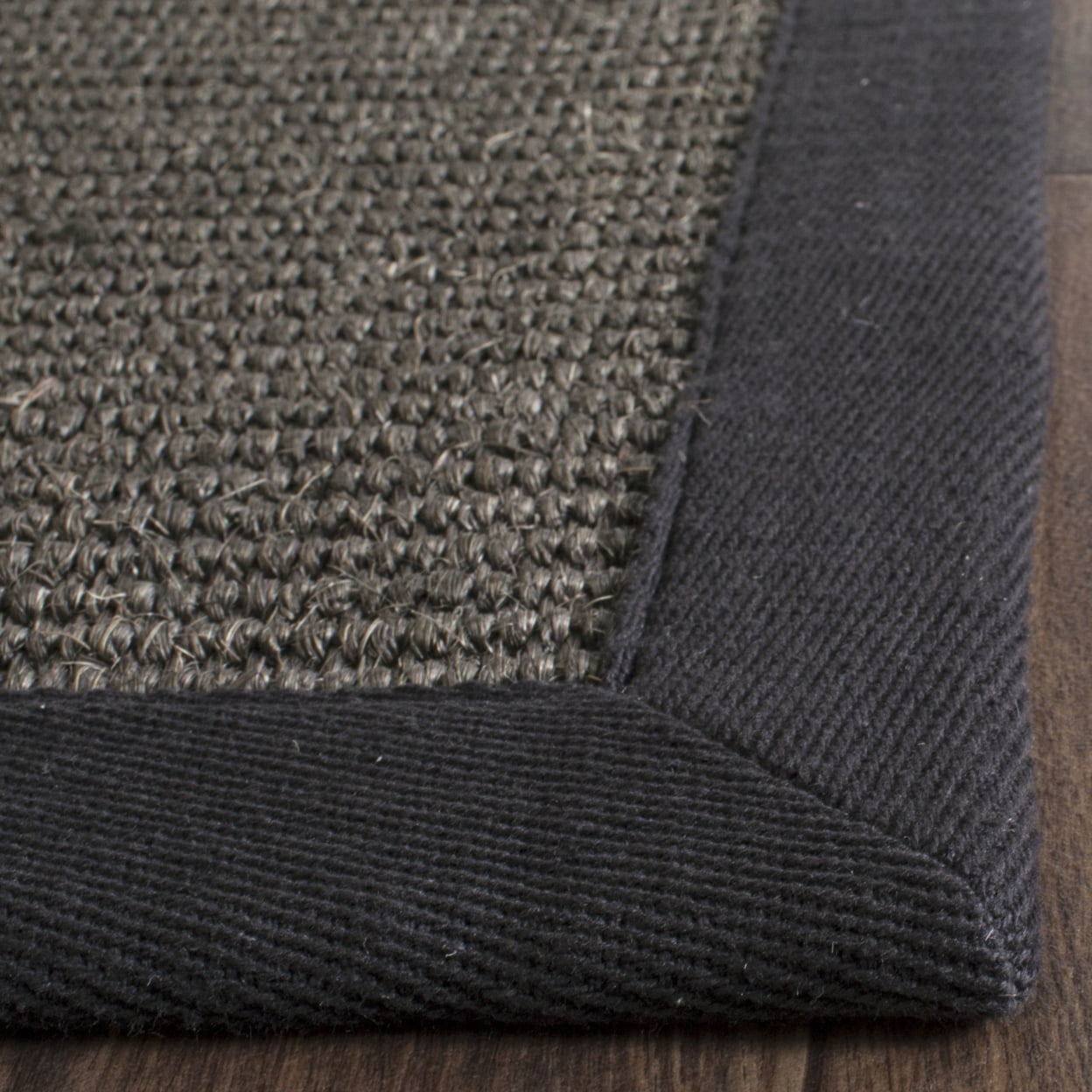 SAFAVIEH Natural Fiber Forrester Border Sisal Runner Rug, Charcoal, 2'6" x 16'