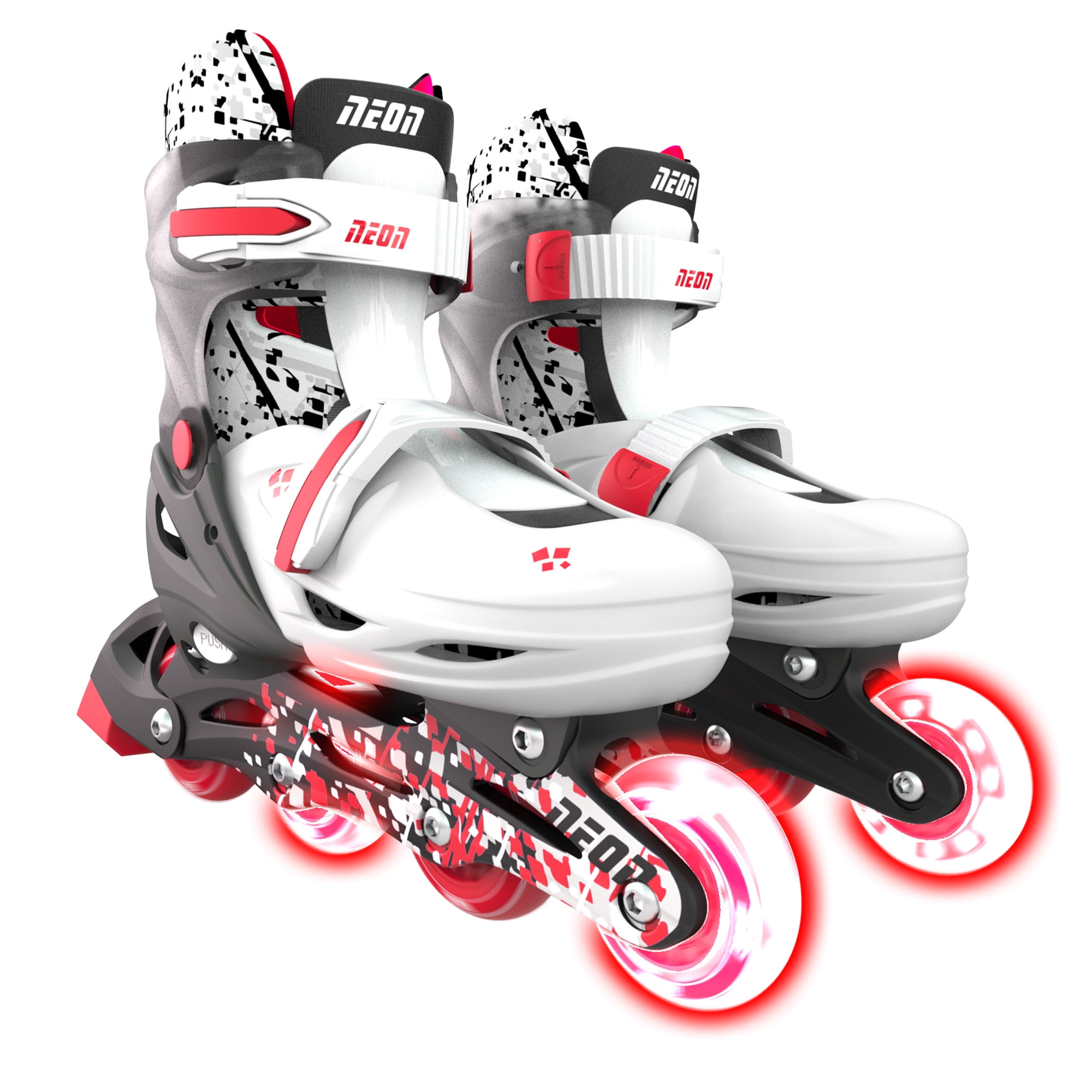 Yvolution Neon Roller Skates 2 in 1 Inline Skates and Quad - Girls and Boys Skate, Size 12-2 Adjustable, One Pair, Red